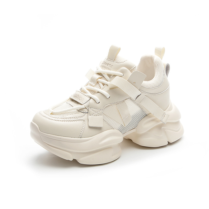 Daddy shoes 2025 spring new ins leather soft sole sports casual shoes thick soles increase shoes dance shoes women