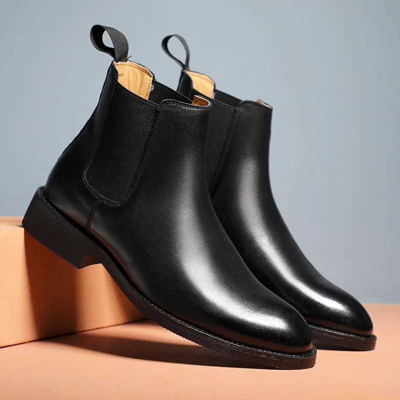 Mens Chelsea Boots Fi High-top Casual Leather Boot Luxury Business Dress Boots for Men Plush Warm Winter Boot Botas HombreXJ241212