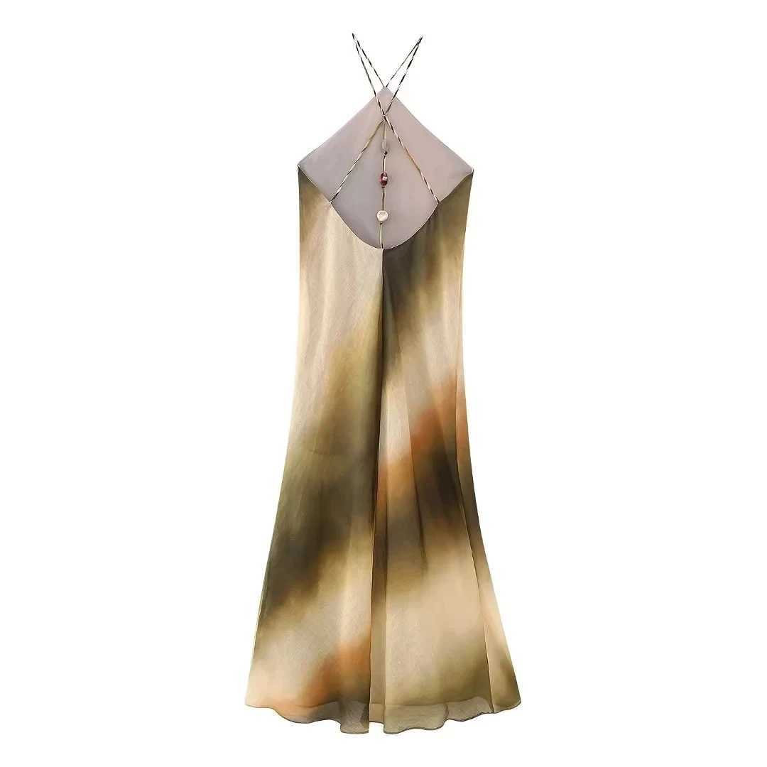 Urban Sexy Dresses Summer Woman Tie Dyed Printed Hanging Neck Midi Long Dress Fashion Slveless Vintage Causal Elegant Slim Dresses Y24121223T8