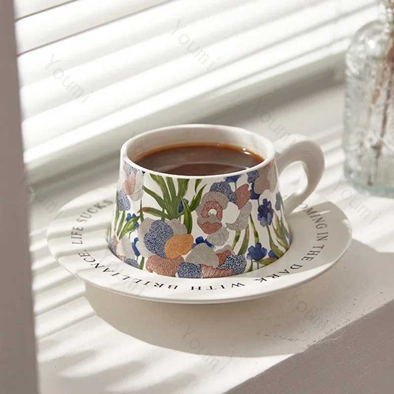 Stylish Rantic Flowers coffee cup set afternoon tea g-lamp luxurious table holder couple cup family table holder Y241211
