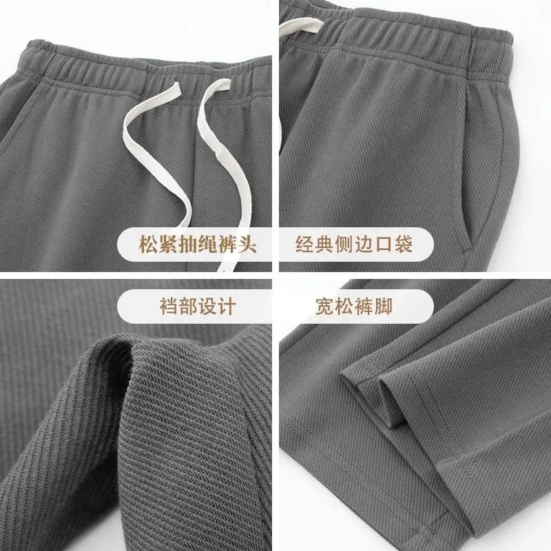 Mens Loose Straight Pants Diagonal Stripes Elastic Waist Allmatch Ankle Length Spring Autumn Casual Outdoor Sweatpants 241203Z