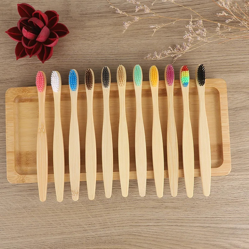 100 pieces of biodegradable and environmentally friendly natural bamboo charcoal toothbrush soft bristle travel wood manual toothbrush laser 241212