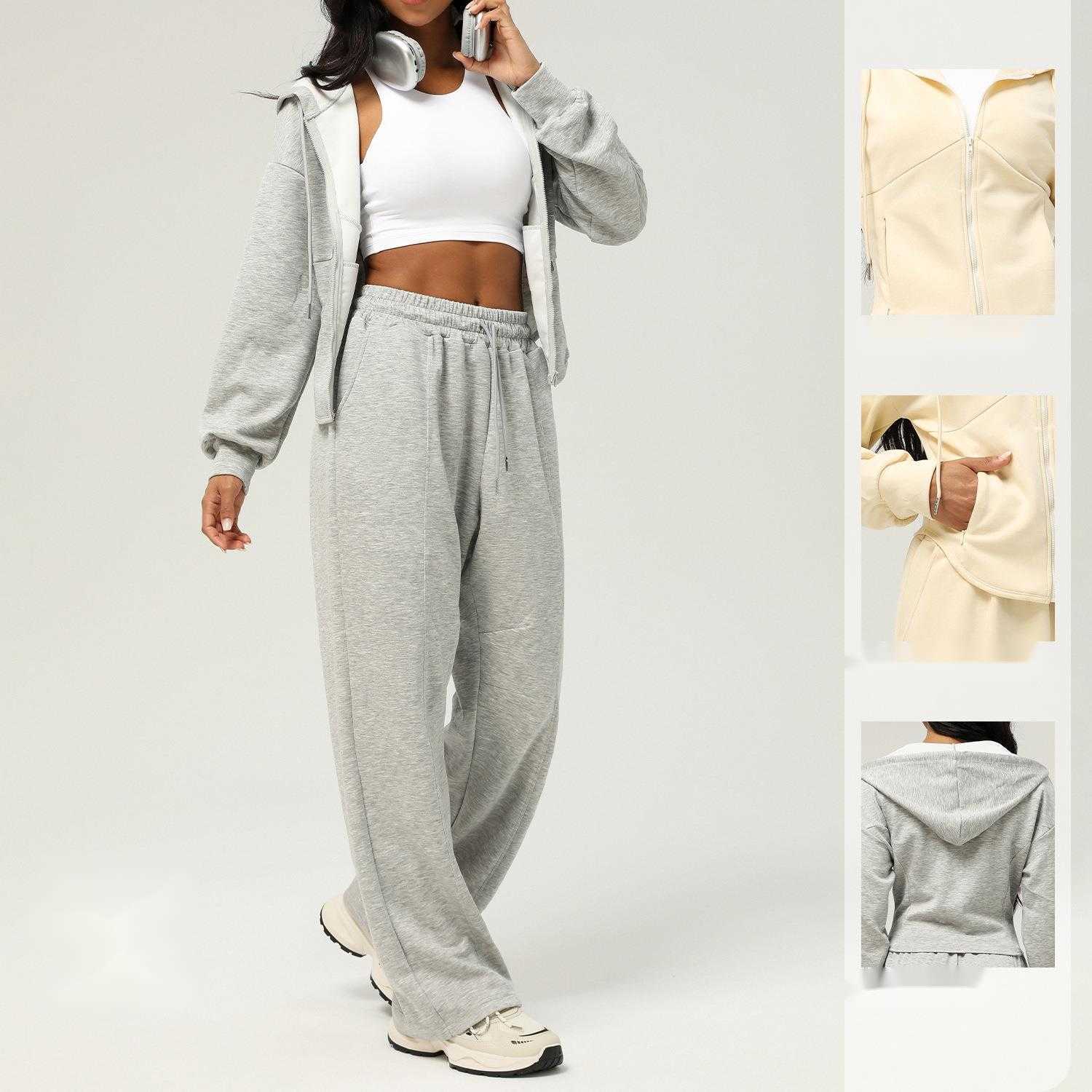 New Sportswear Autumn And Winter Two-Piece Casual Sweatpants Loose Hooded Jacket Outdoor Running Fitness Set