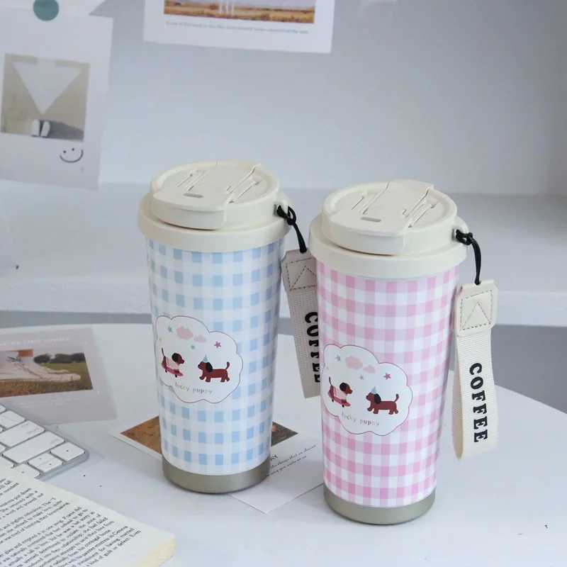 500ML stainless steel inflatable water bottle cartoon ceramic lined coffee cup cute student water cup travel beverage water bottle Y241211