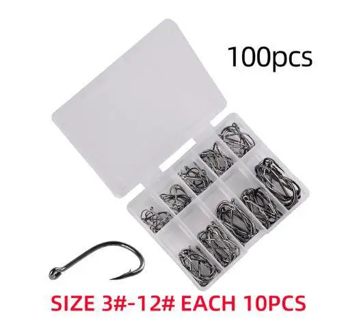 100PCSBox Fishing Hooks Set with Tackle Box Saltwater Fresh Water High Carbon Steel Carp Fishhook Accessories y241203