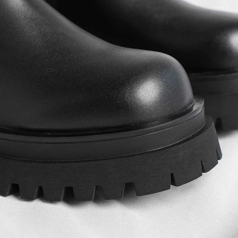 High Quality Fi Mens Boots Black Boots Fi Casual British Style Thick Bottomed Mid-top Chelsea Boots Large Size 38-45XJ241212