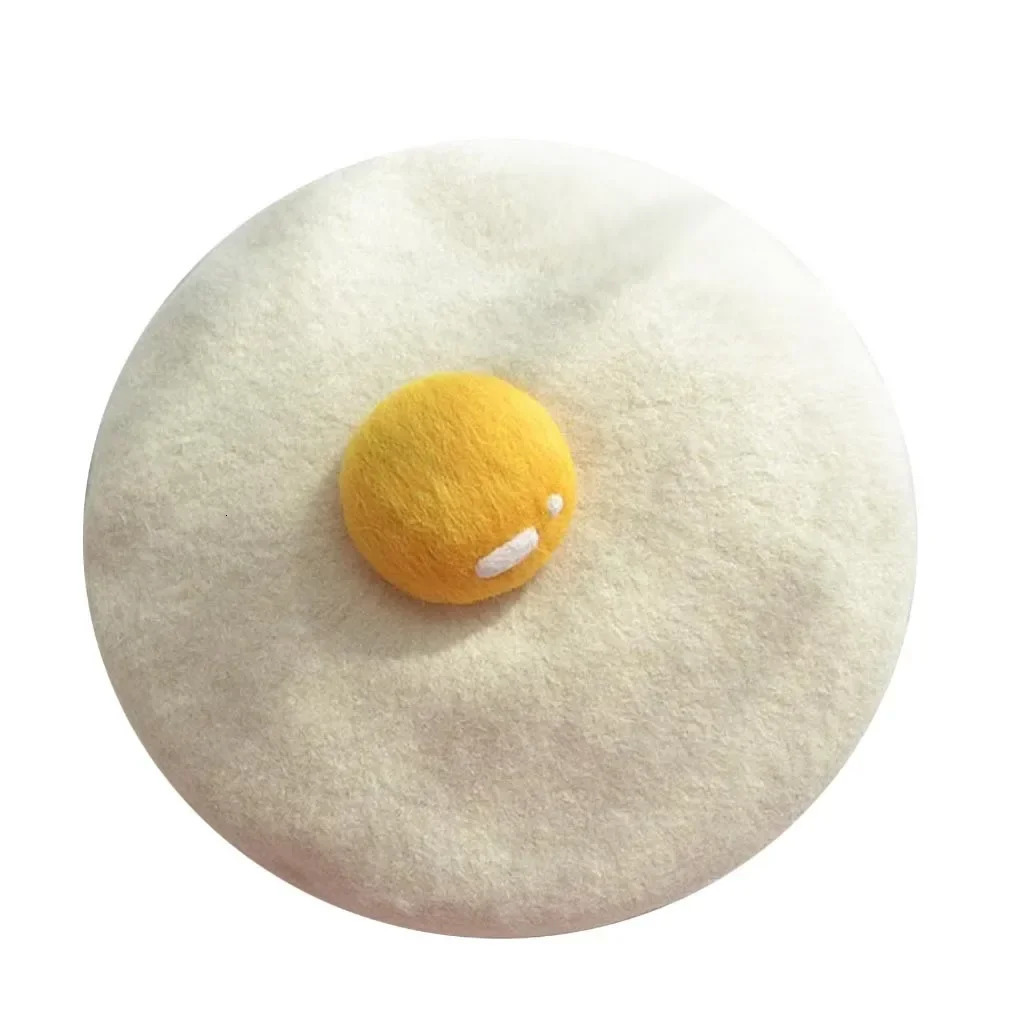 Womens Cute Hat Yolk Handmade Wool Felt Painter Creative Parents rens Hat Cute Poached Egg Beret Fashion Womens Hat 241211