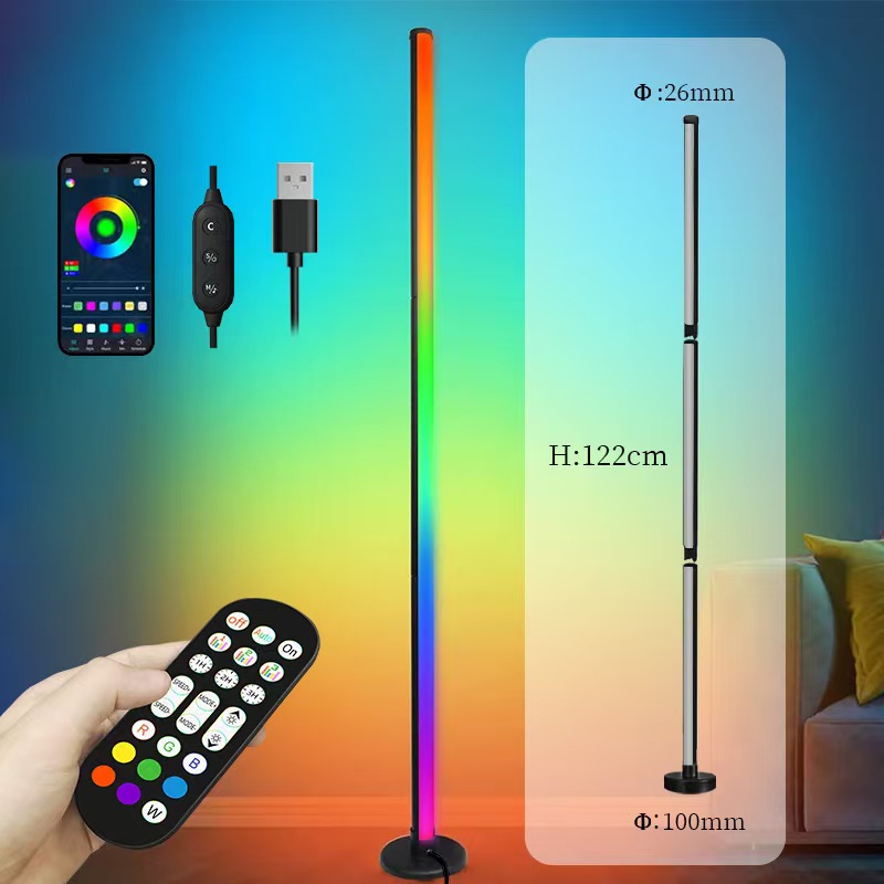 RGB LED Floor Lamp USB Remote APP Control Music Sync Corner Lighting Timer Smart Modern Mood Standing Lamp for Bedroom Living Room