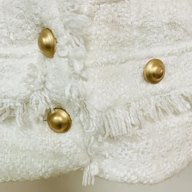 HIGH STREET ner Runway Suit Set Womens Gold Buttons Tweed Jacket Shorts 241211