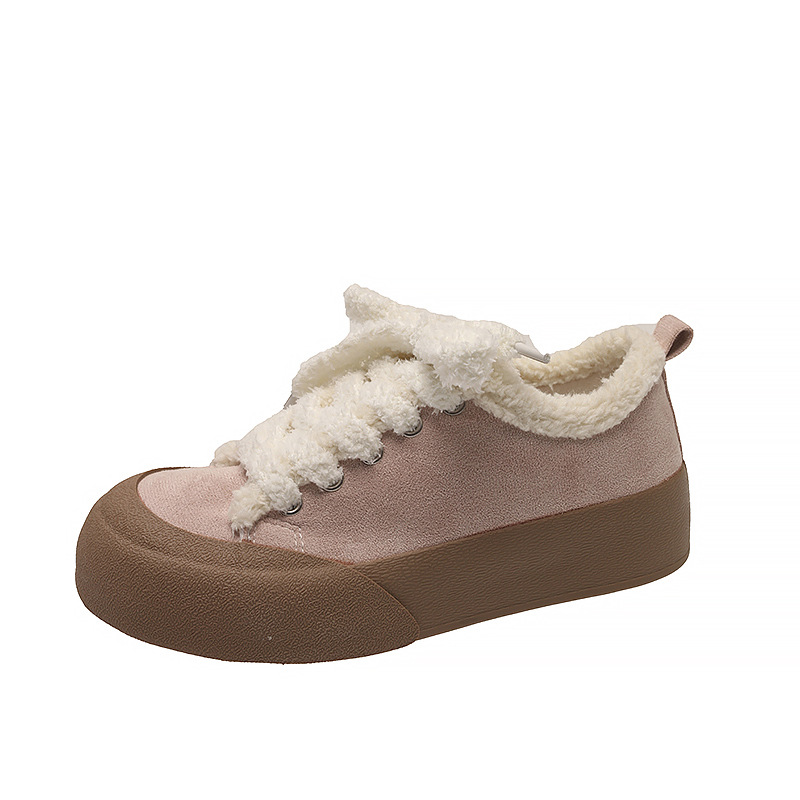 Women Casual Shoes:Thick Sole Warm Cotton Shoes Simple Style Korean Version Lop-top Versatile,Pink/Brown/Purple,Free shipping