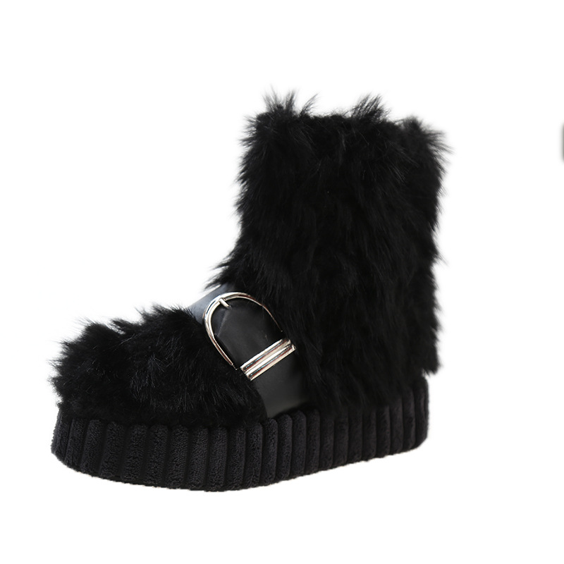 Women Boots:Thick Sole Anti-slip Fashionable Stylish Snow Boots Winter Gifts Belt Buckle Design Cotton Boots,Black/Beige/Grey,Free shipping