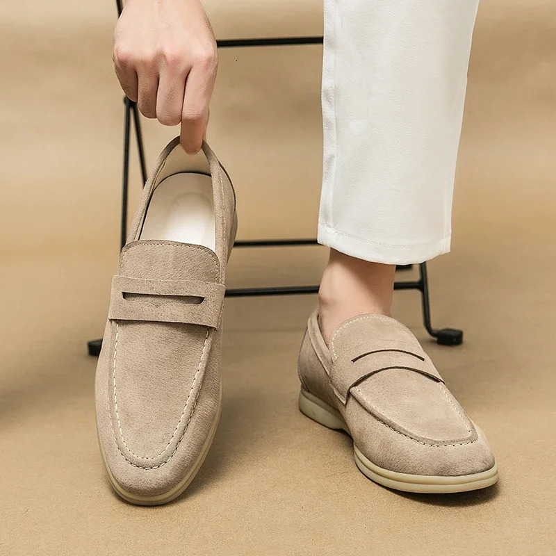 Spring Classic Cow Suede Simple Mens Loafers Soft Sole Comfortable Outdoor Casual Shoes British Style Formal Business Moccasin 241211