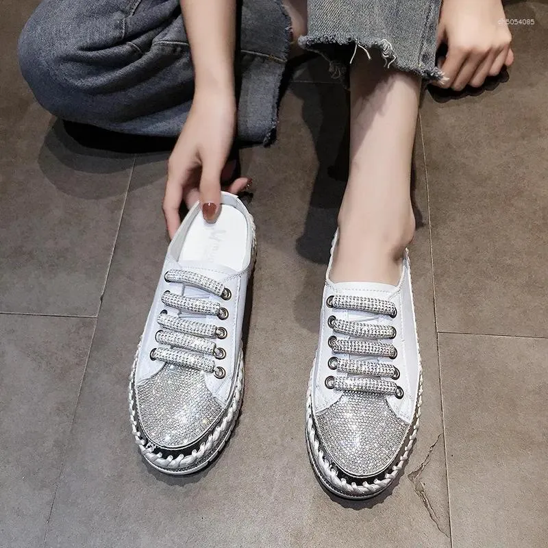 Slippers Crystal Half For Women Flat Platform Shoes Comfortable And Elegant Women's Couple Bg Sandals