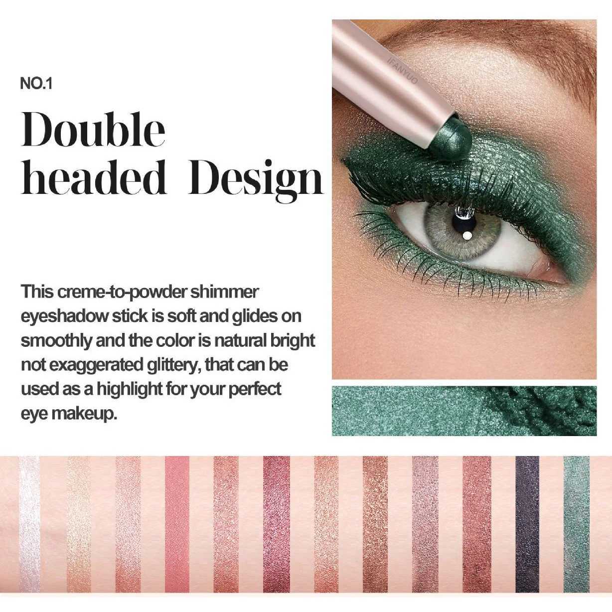 Metal double head eye shadow stick diamond low light fluorescent pen super pigment durable cream eye shadow sponge penW241212