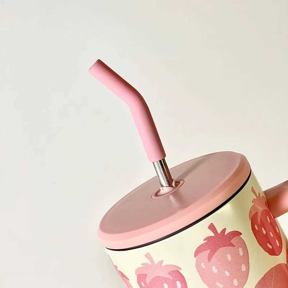 Kawaii Strawberry Water Bottle with Straw 1300ml Cute Crazy Coffee Cup Hot G Teapot Y241211