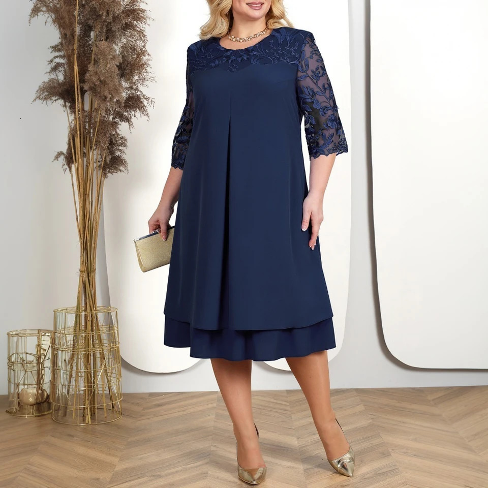 Womens plus size dress hollow lace half sleeved elegant womens dress vest wedding evening dress 241211