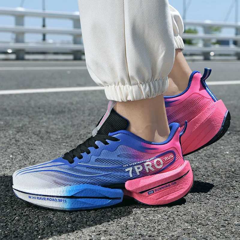 Marathon Carbon Plate Sports Running Shoes Men Breathable Lightweight Women Outdoor Comfortable Nonskid Training SneakersC250304