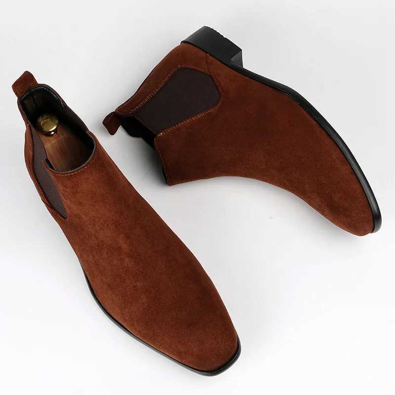 Mens frosted suede Chelsea Boots square toe mens autumn shoes with stylish mens ankle boots large size 48 D610XJ241212