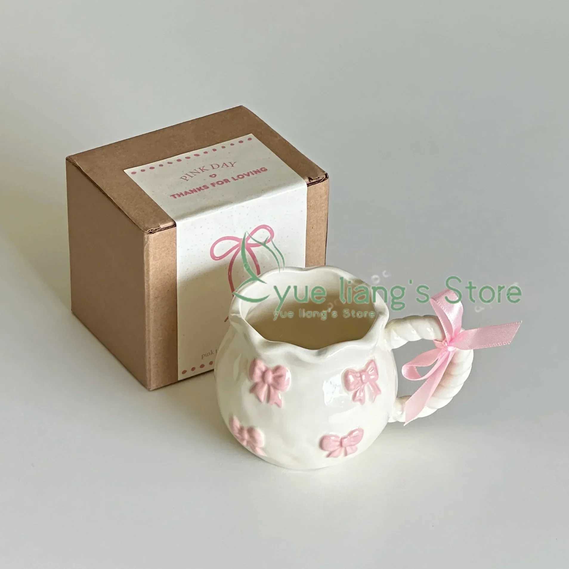 Handmade Irregar G 3D Bow Coffee Cup Art G Gift Ceramic Water Cup Y241211
