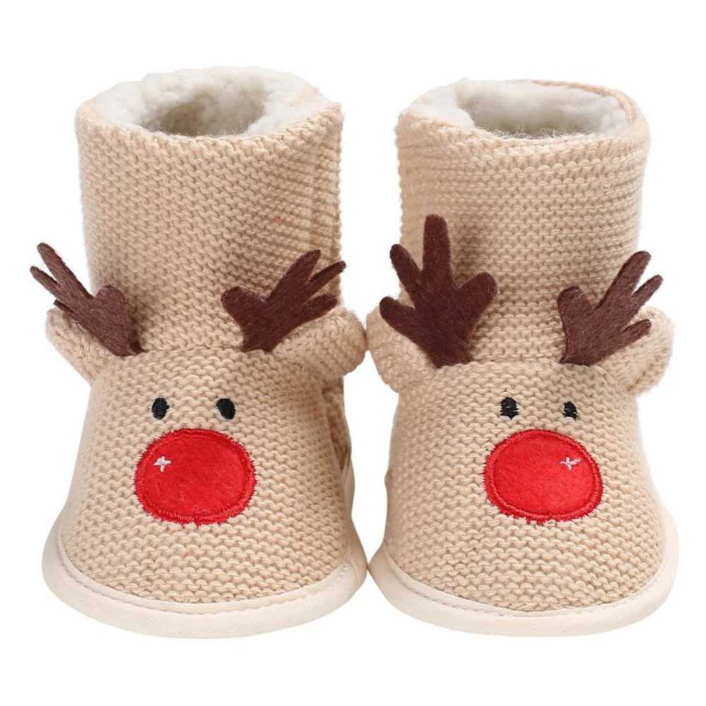 Boots Baby Knitted Snow Boy Girl Christmas Shoes Cute Reindeer Plush Lined Walking H241212