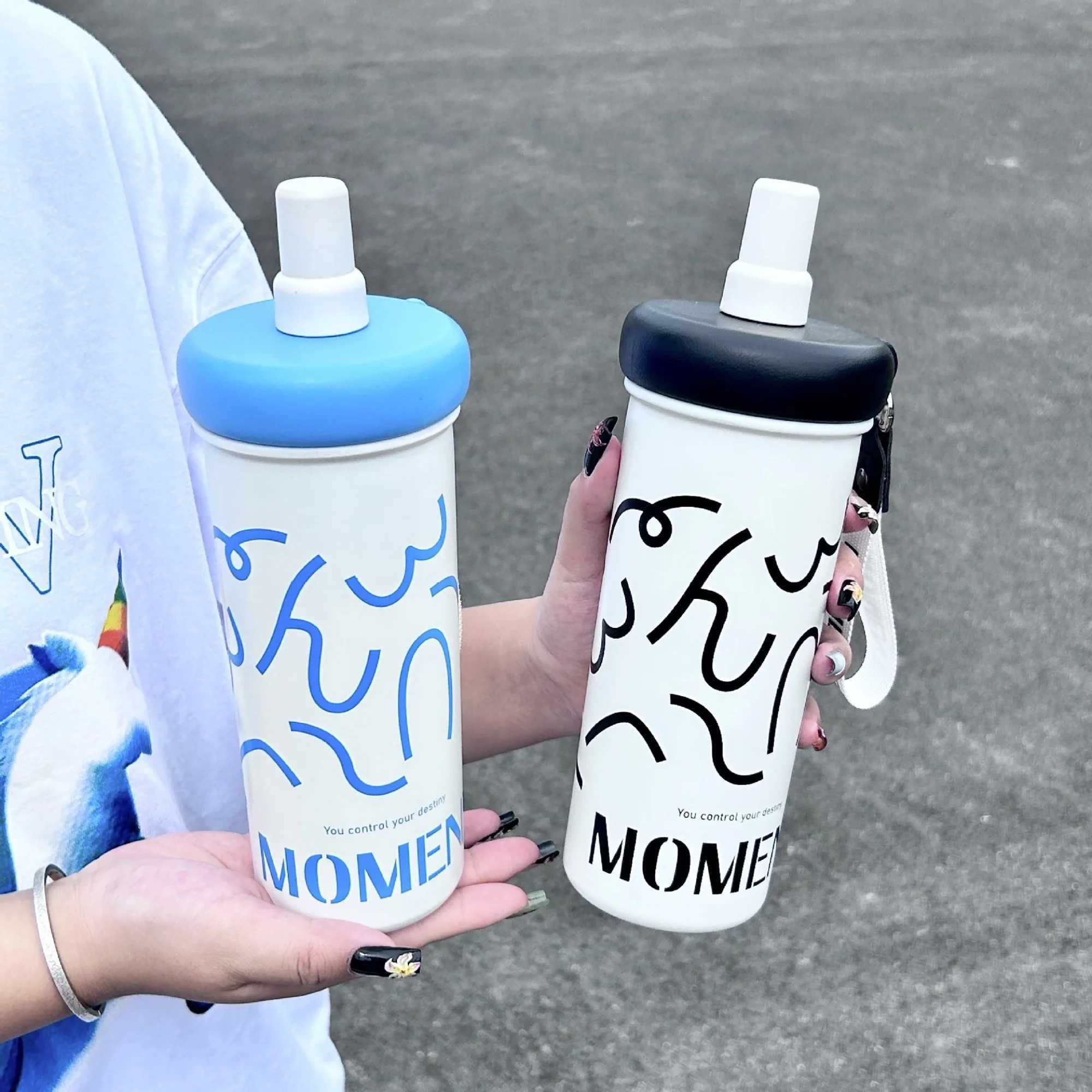 500ML Large Capacity Coffee Straw Cup Stainless Steel Bber G Portable Outdoor Sports Crazy Cup Cute Family Gift Y241211