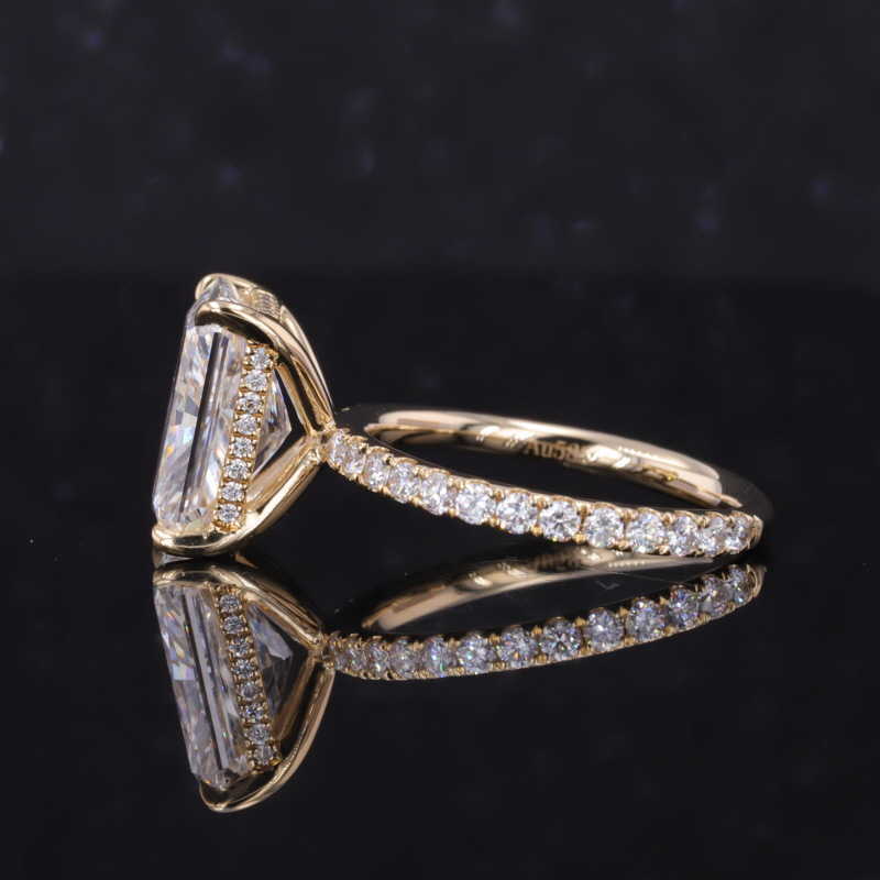 Radiant Cut 14K Solid Yellow Gold Lab Grown Diamond Engagement Ring With Melee Pave For Women