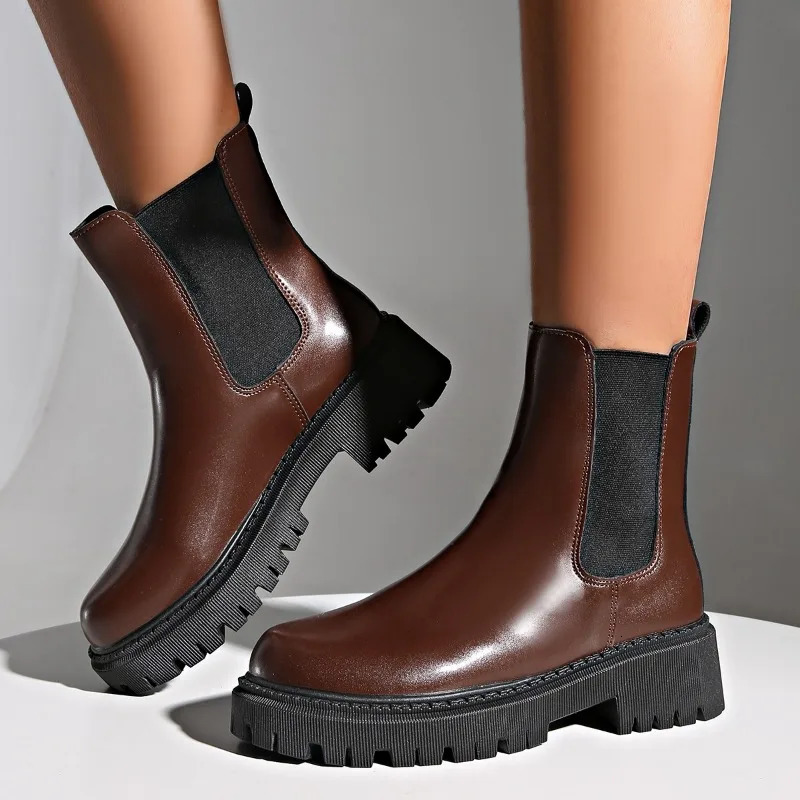 Womens Shoes Slip on Modern Womens Boots Classics Ankle Boots Women Round Toe Med Heel Platform Plus Size Shoes Ladies 241211