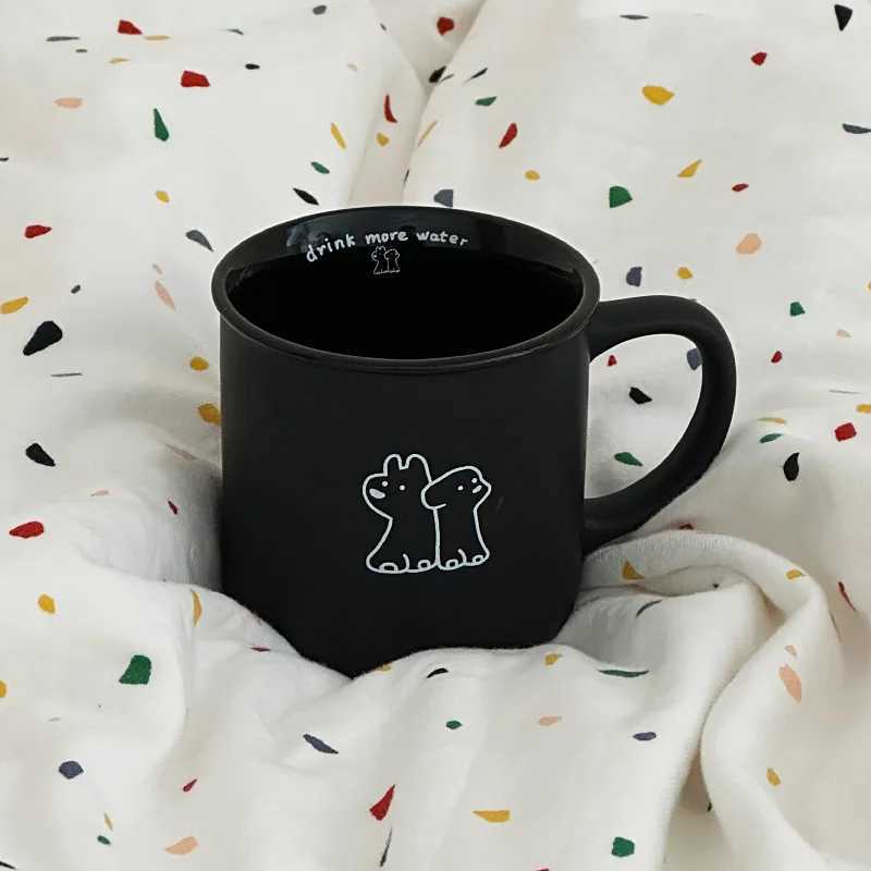 Frosted small black cup puppy g black and white coffee cup water cup couple cup 320ml breakfast milk g Y241211