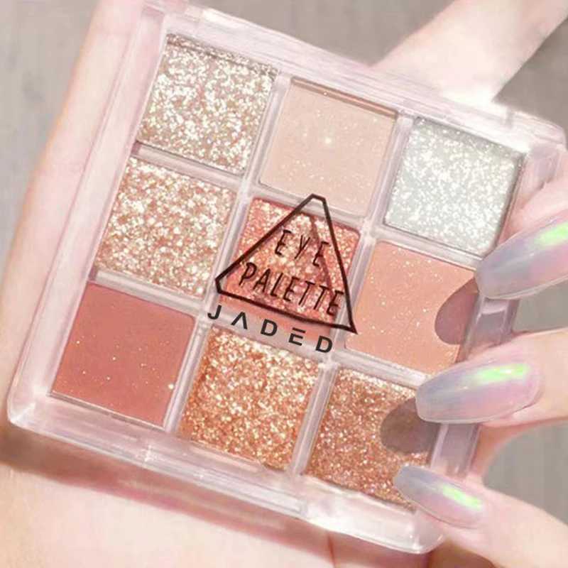 9-color durable makeup shiny eye shadow eye shadow pigment shiny glass eye shadow palette pink korean charming cosmeticsW241212