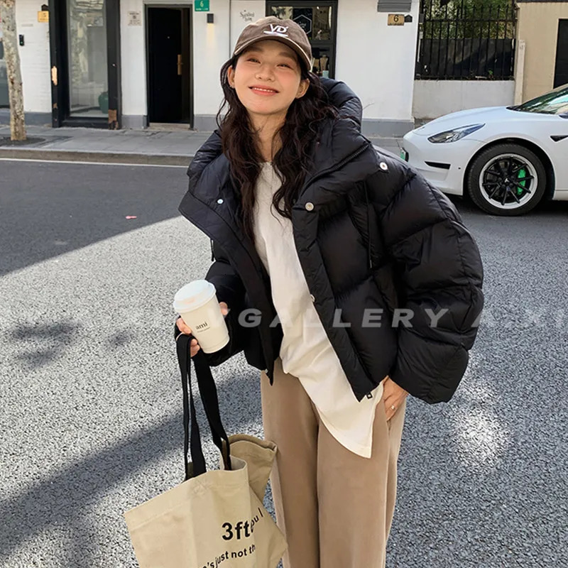 Thick coat womens coat black hooded fashion American streetwear Y2K down womens winter short coat 241210