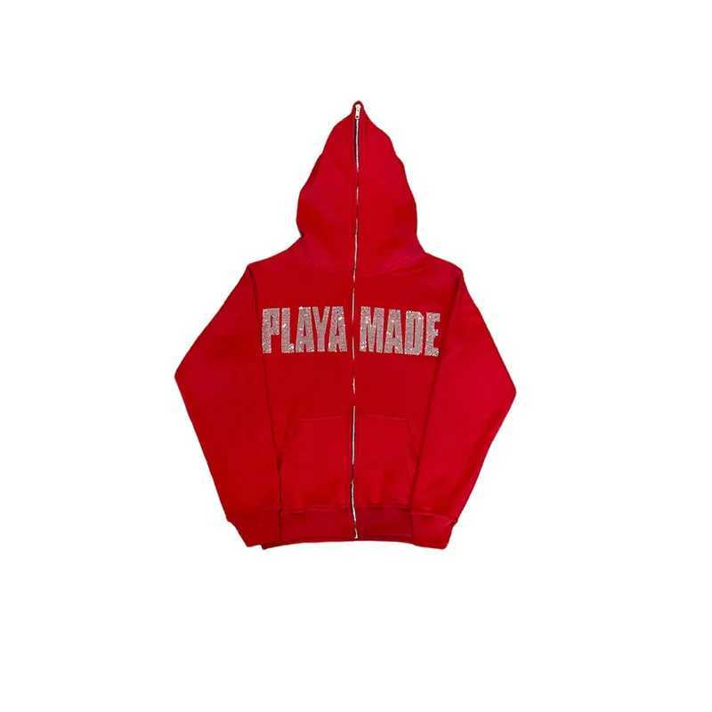 Men Y2K Fashion Hoodie Rhinestones letter graphics Print Zip Hoodie clothes Hoodies Goth Long Slve Sweatshirt Oversized TopC241211