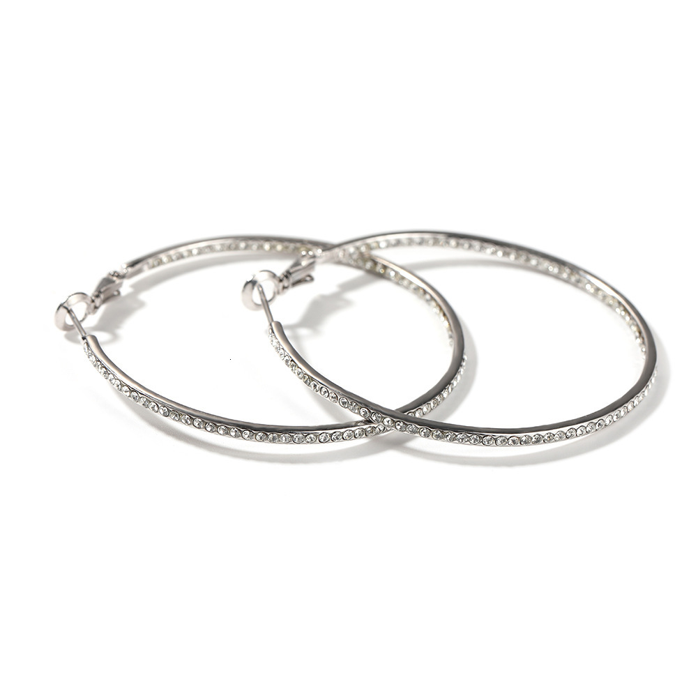 Hip Hop Ancient Big Round Hoop Huggie Earrings For Women Alloy Full Diamond Silver Color Piercing Geometric Womens Dangle Piercing Ear Rings Pendiente