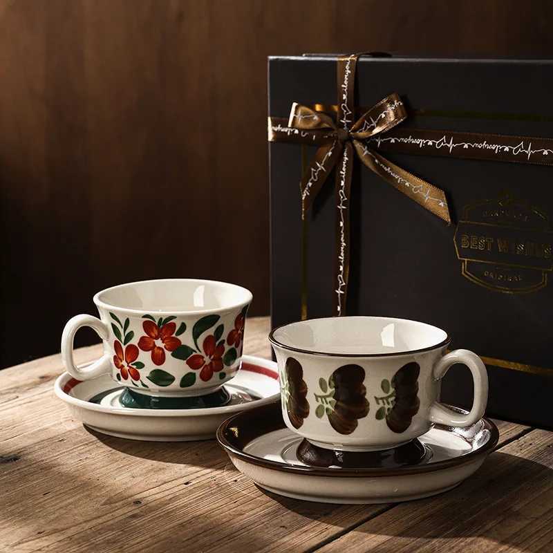 French retro afternoon tea cup for him to use luxurious floral ceramic coffee g Saucer gift box friends birthday gift Y241211