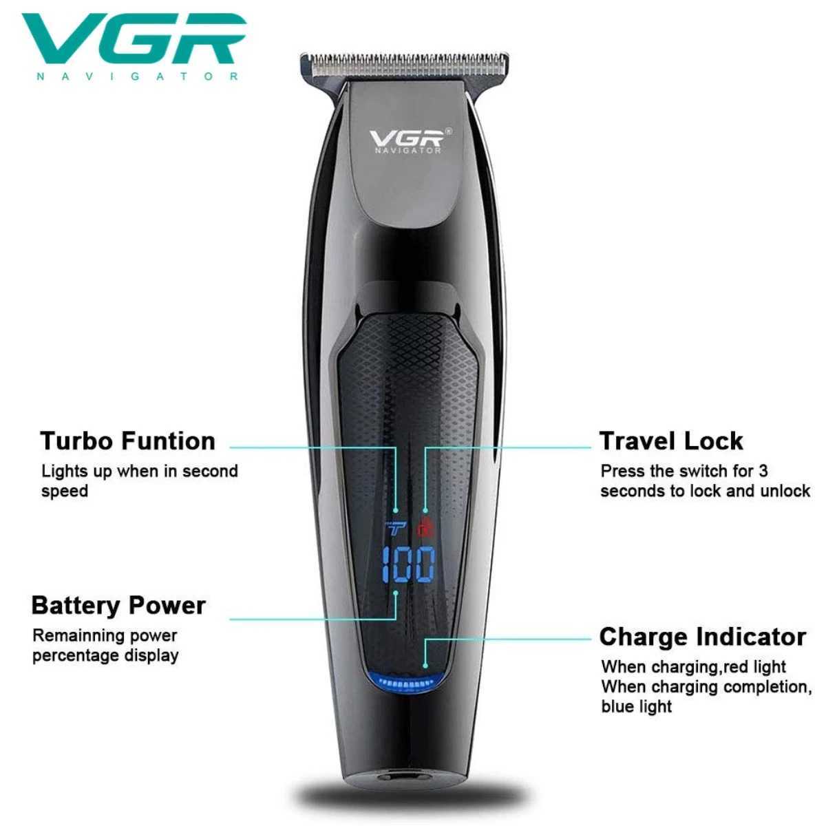 VGR Barber Professional Barber LED Display Mens Hair Clipper Rechargeable Mini Mens Hair Clipper V-070 W241212