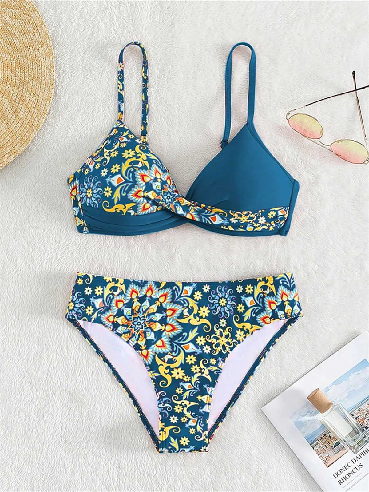 S - XL Printed Bikini Push Up Swimsuit Fa Swimwear Women Two-pieces Bikini set With Bra Cup Bather Bathing Suit Swim K5481XJ241212