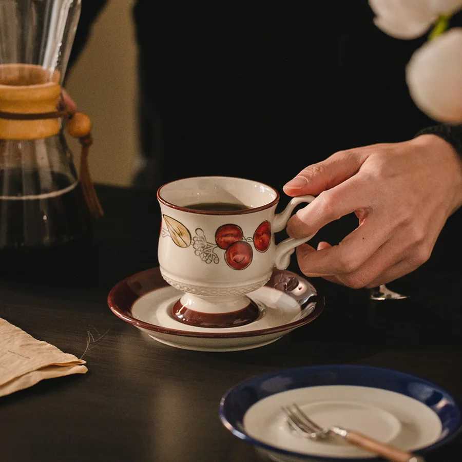 Ceramic coffee cup and plate set luxurious high-end afternoon tea floral tea G vintage style Y241211