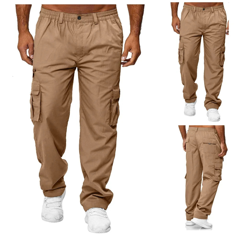 Summer Mens Cargo Trousers Elastic Waist Multi-pocket Casual Combat Work Pants Outdoor Fitness Sports Long Pants S-4XL 241211 - view 4