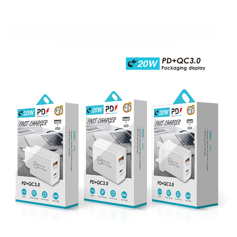 PD 20W Home Charger 5V 3A Standard Type-c QC3.0 Dual Port Fast Charging Adapter Charging Pack by Yourself