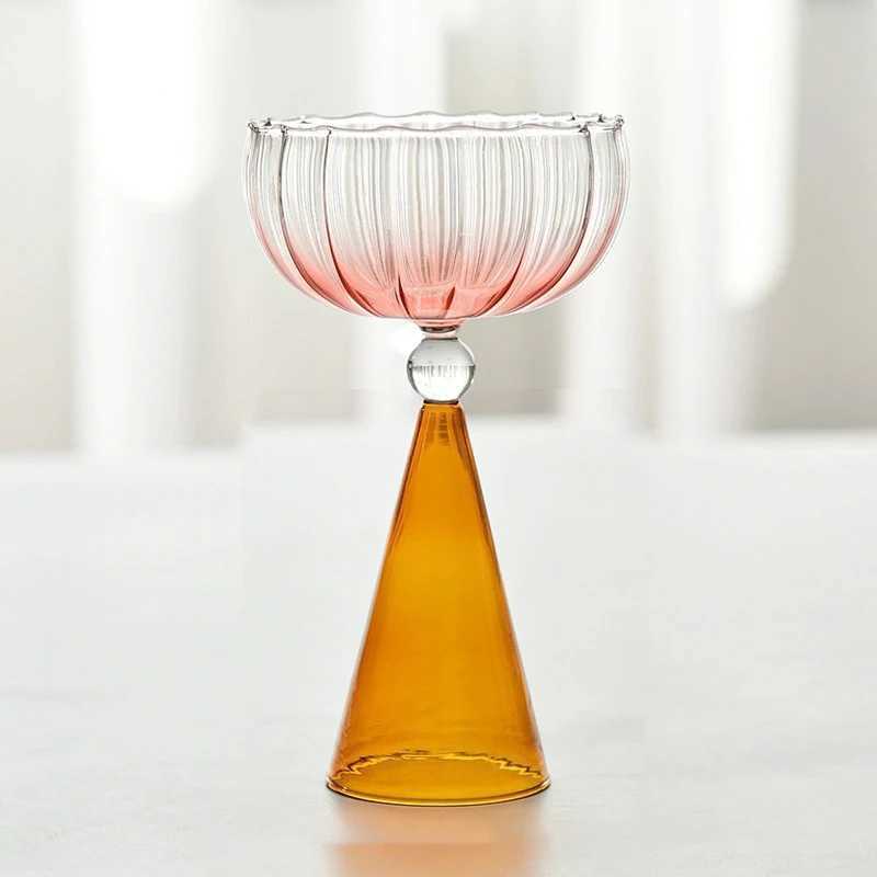 Fashion Irregar Wine Water Glass Gradient Champagne Glass New Two tone Green Blue Amber Ripple Glass Y241211