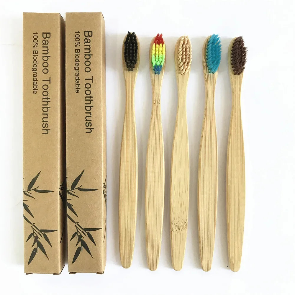 50/Pack Natural Bamboo Toothbrush Wood Toothbrushes Soft Bristles Capitellum Fiber Teeth brush Eco-Friendly Oral Care wholesale 241212