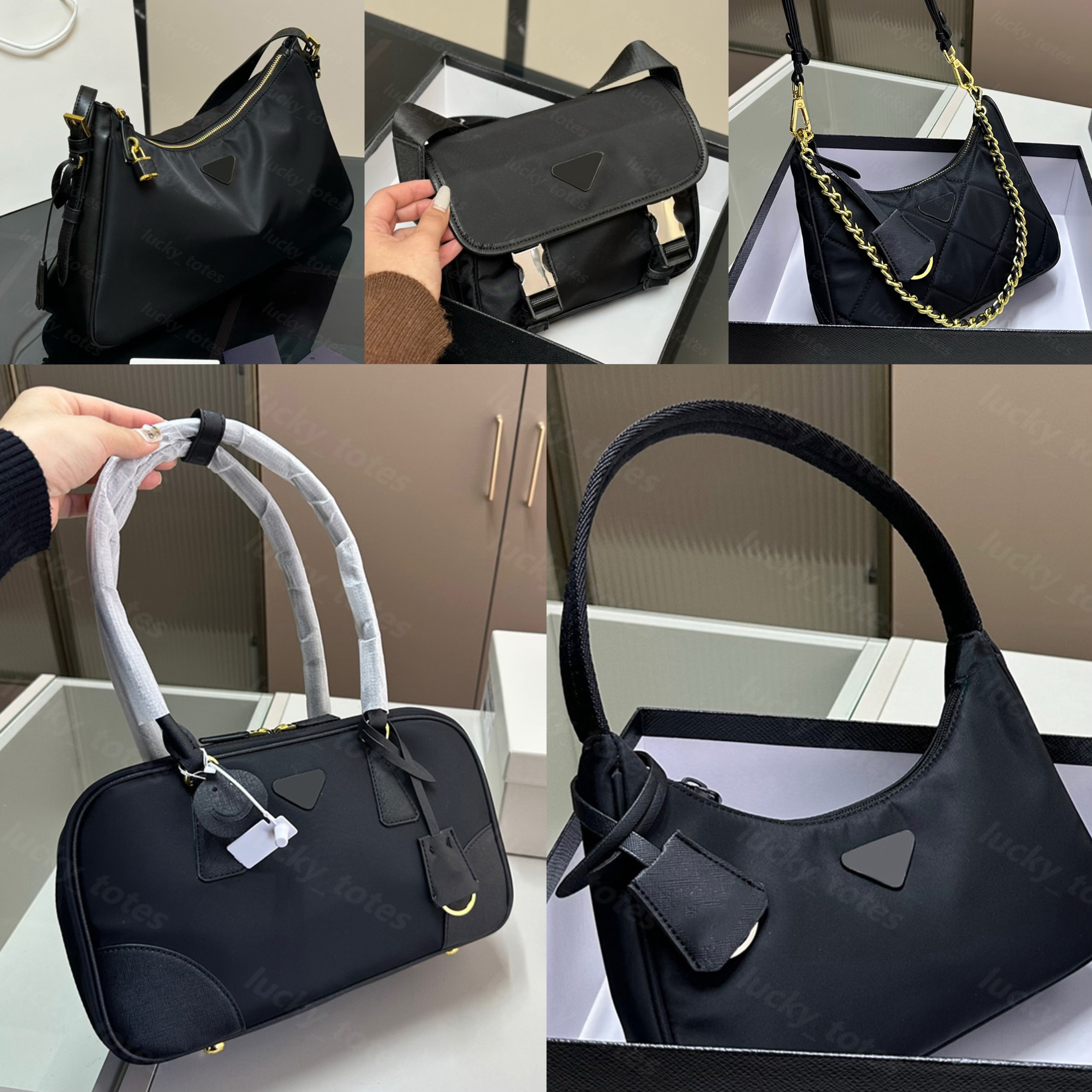 25 Styles Hobo Nylon Armpit Bag Bowling Pack Designer Totes For Woman Luxury Mens Postman Bag Nylon Shoulder Bags -12 Black Handbags Baguette DPD2508137