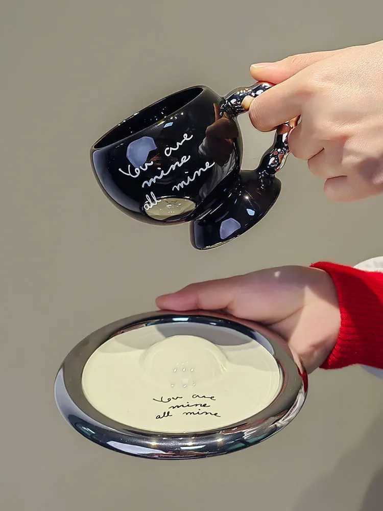 200ml black coffee cup sauce set high-end exquisite ceramic cup and plate set luxurious retro design sensory cup and plate set Y241211