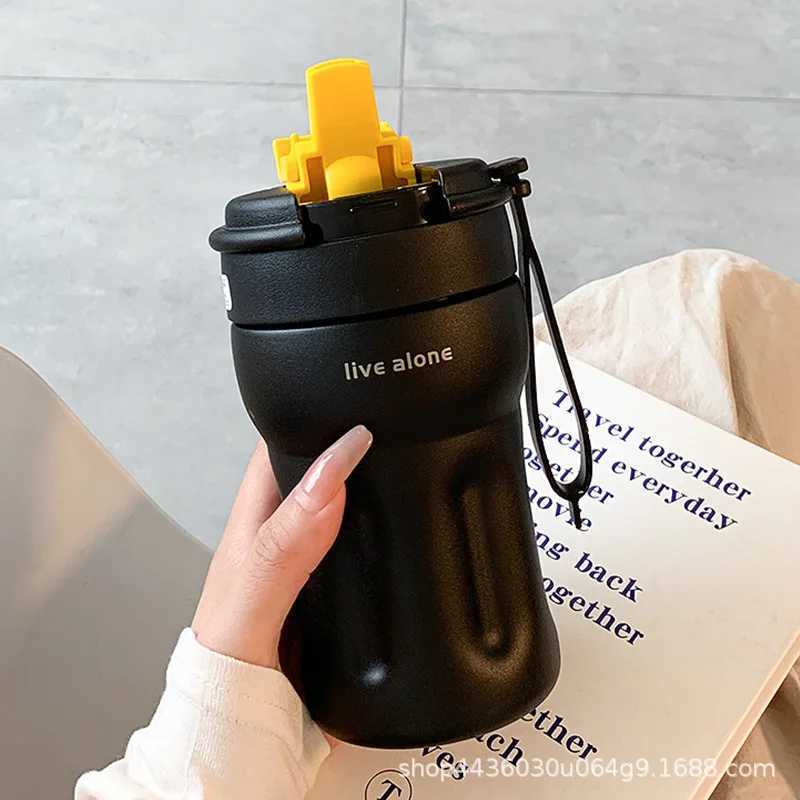Hot Crazy Portable Water Bottle Cup with Straw Stainless Steel Aesthetic Water Bottle Travel G Coffee Y241211