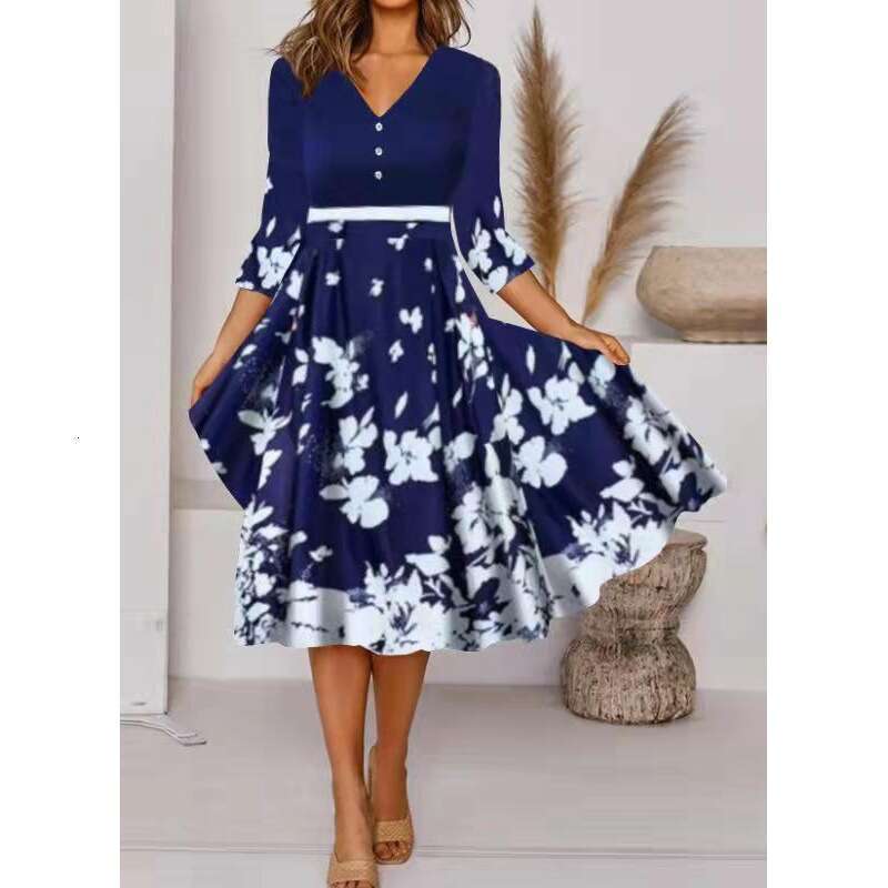 Mid length mid waist skirt set, temperament for commuting, single printed black quick drying skirt, 2024 new casual versatile fashion clothing