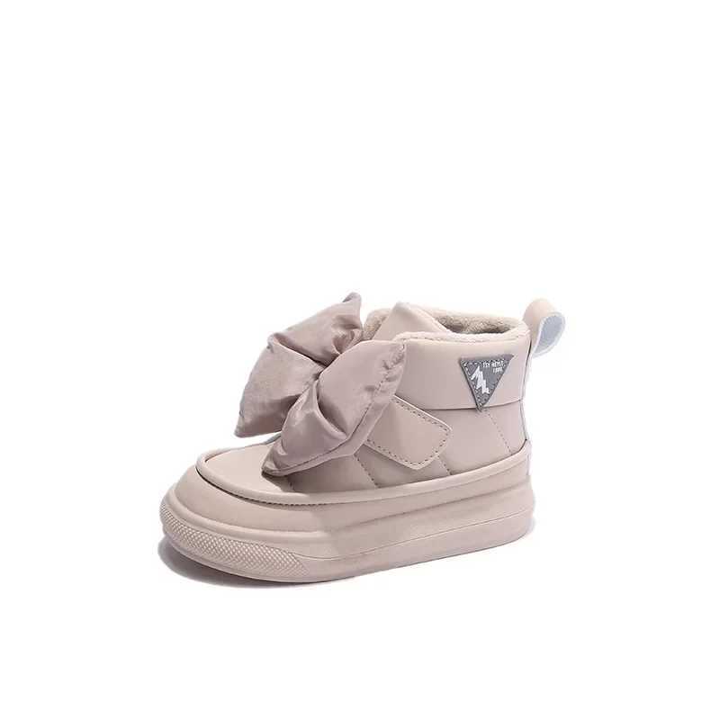 Boots Girls Bow Hook Loop Versatile Soft Princess Shoes Autumn Winter New Children Fashion Kids 2024 Non-slip H241212SY4A
