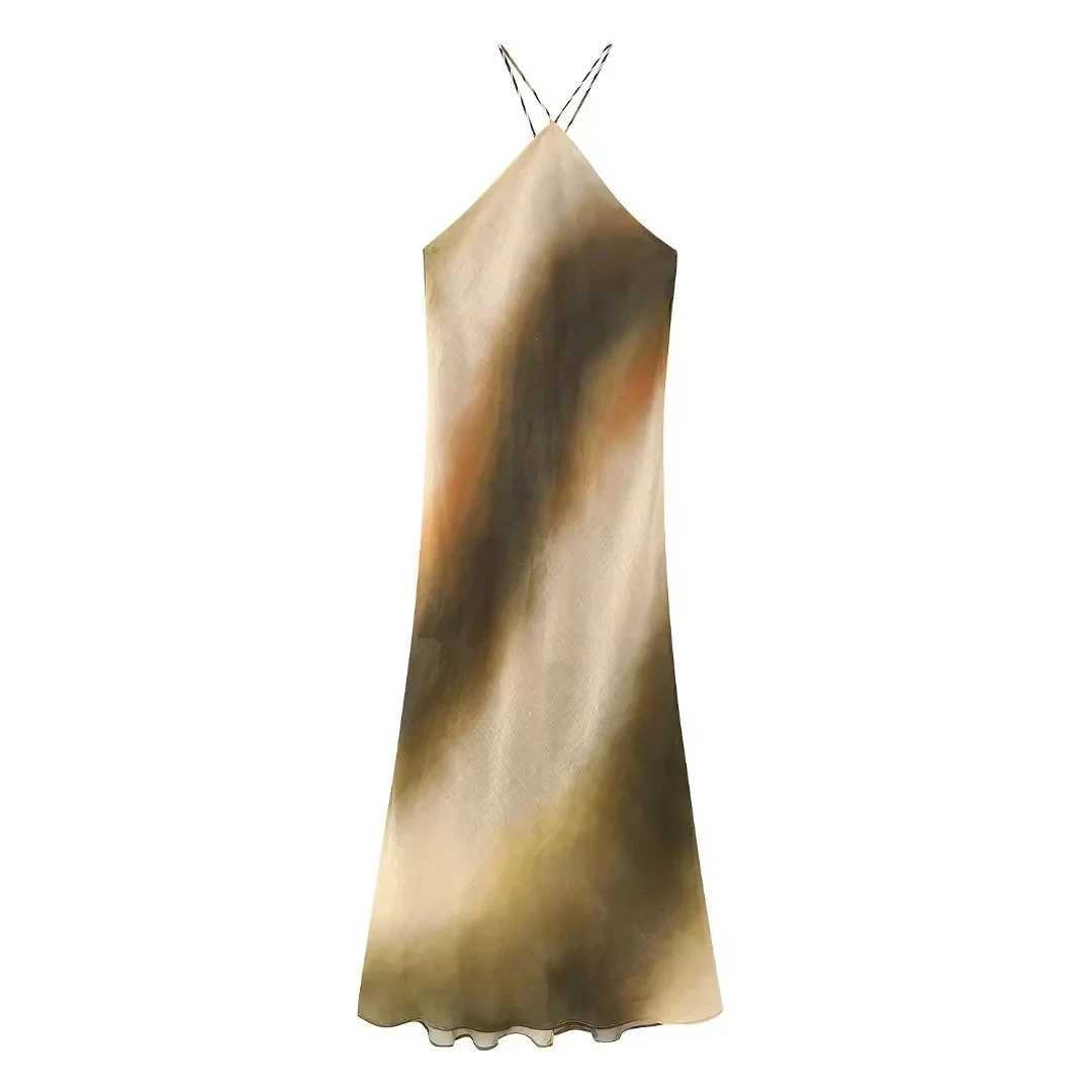 Urban Sexy Dresses Summer Woman Tie Dyed Printed Hanging Neck Midi Long Dress Fashion Slveless Vintage Causal Elegant Slim Dresses Y24121223T8