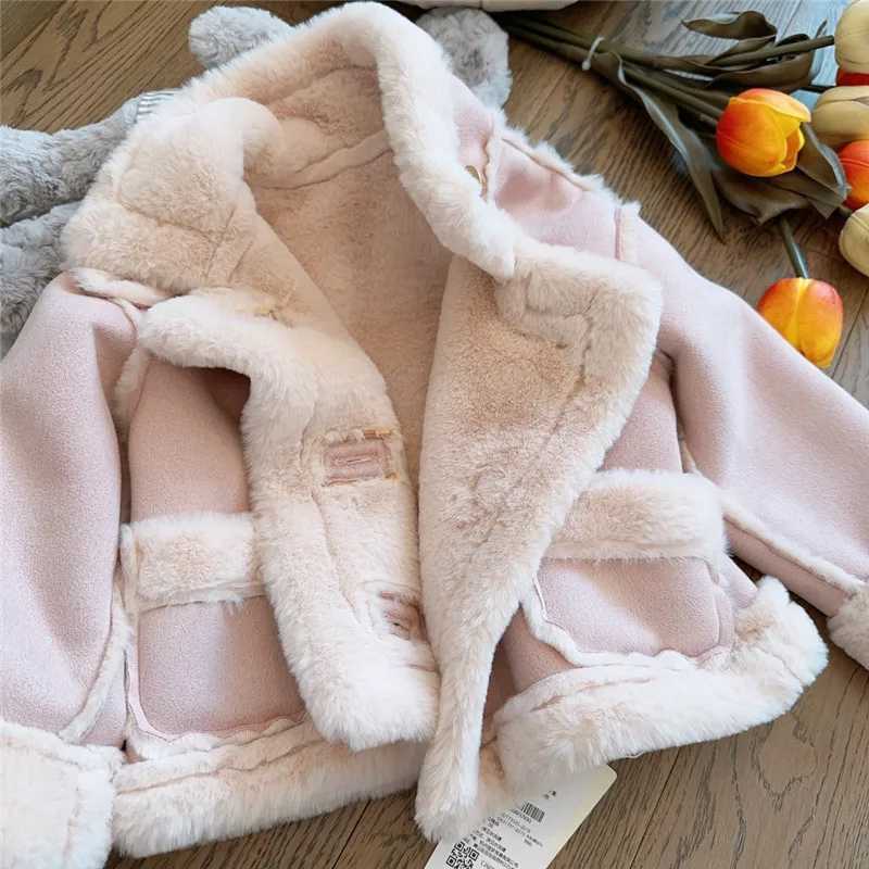 Children Plush Jacket Lapel Winter New Baby Imitation Suede Thickened Fur CoatXJ241211