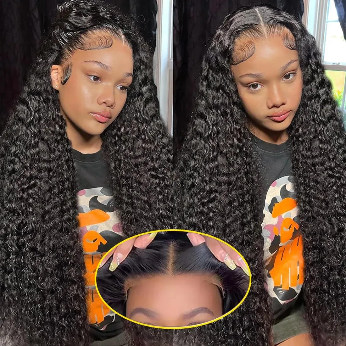 Kinky Curly 13x4 280 Ddensity For Women New Brazilian Hair Water Wave Lace Front Pre Plucked Black Natural Really Human Wigs Heat Resistant