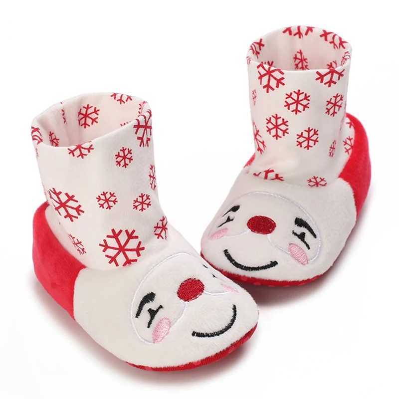 Boots Infant Newborn Booties Santa Foot Socks Baby Christmas Lovely Snowflake Design Winter Warm Slippers Anti-Slip Shoes H241212R9TT