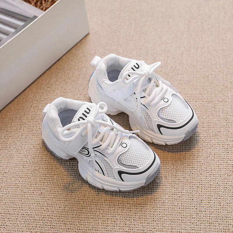 Childrens mesh breathable short chubby shoe n unisex white casual sports boys and girls tennis shoes childrens autumn 6-13Y C260130